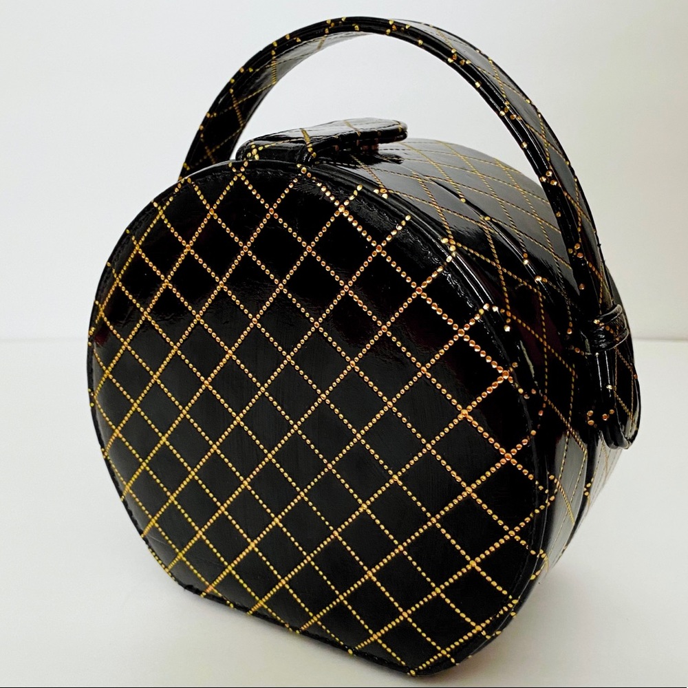 Small Round Black and Gold Purse with Mirror